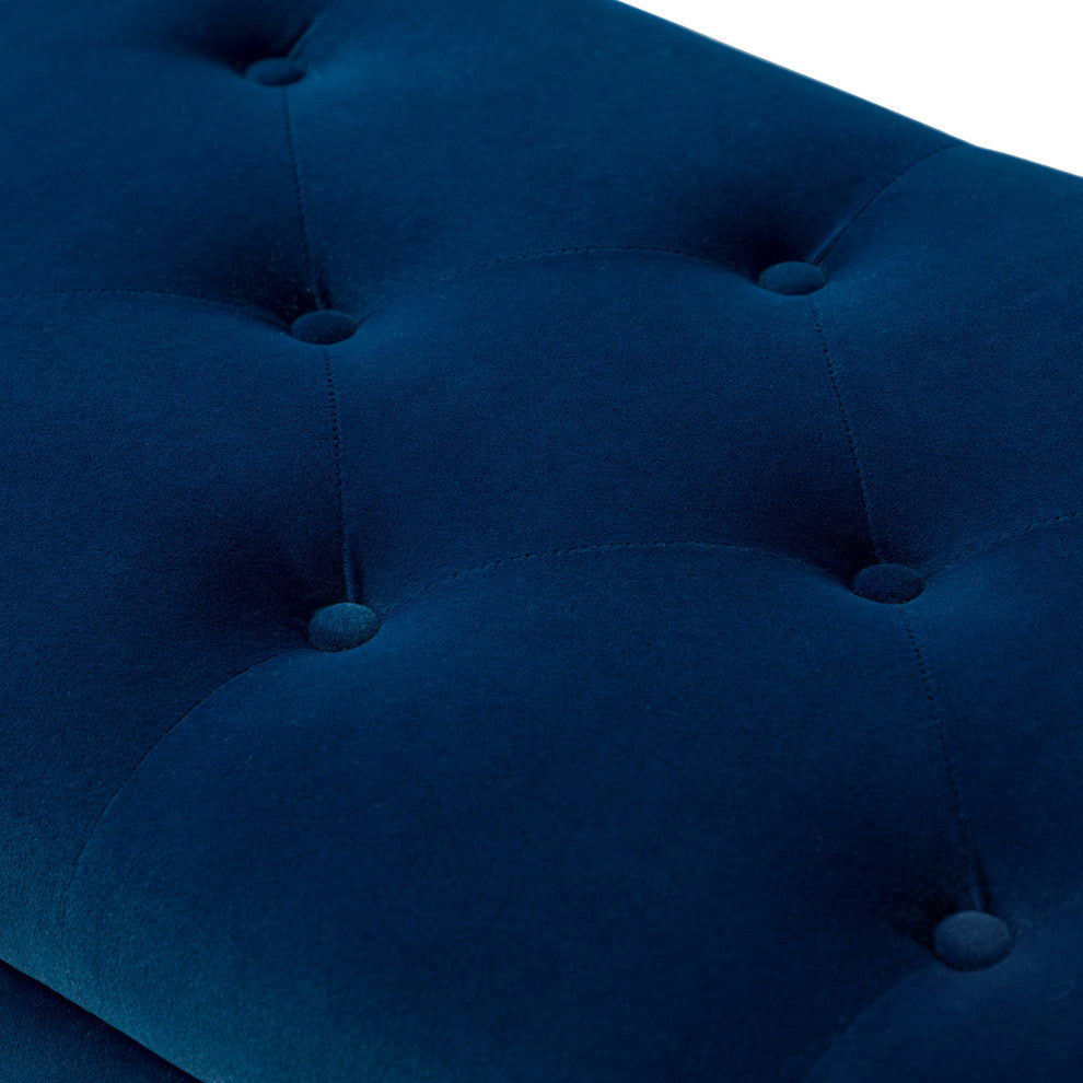 Button-tufted Storage Bench with Nailhead Trim, Navy