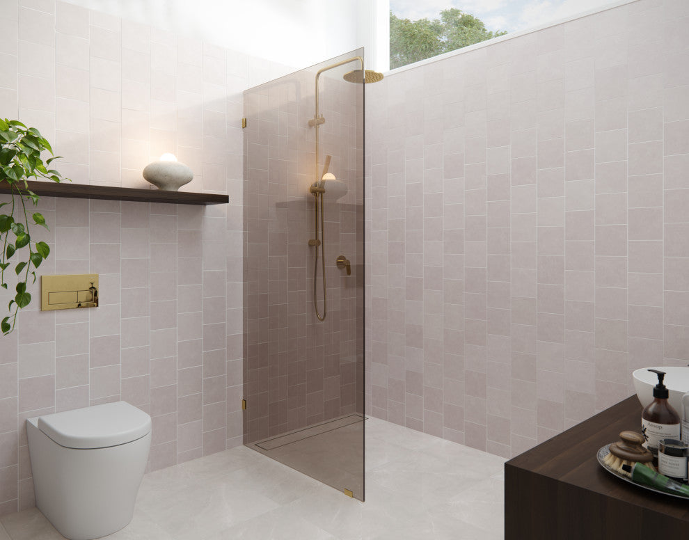 Ursa 30"x78" Frameless Fixed Glass Shower Panel With Bronze Tint, Polished Brass