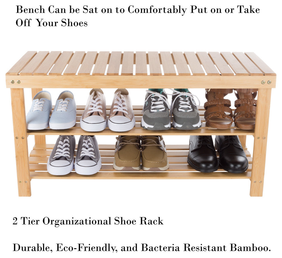 2 Tier Bamboo Shoe Rack Bench Storage Organizer by Lavish Home