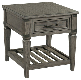 Foundry 24" Wide End Table With Drawer and Shelf, Brushed Pewter