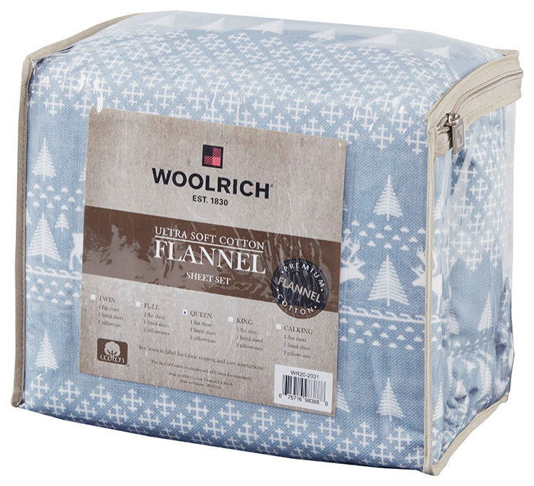 Woolrich Flannel Cotton Flannel Winter Sheet Set, Blue Plaid