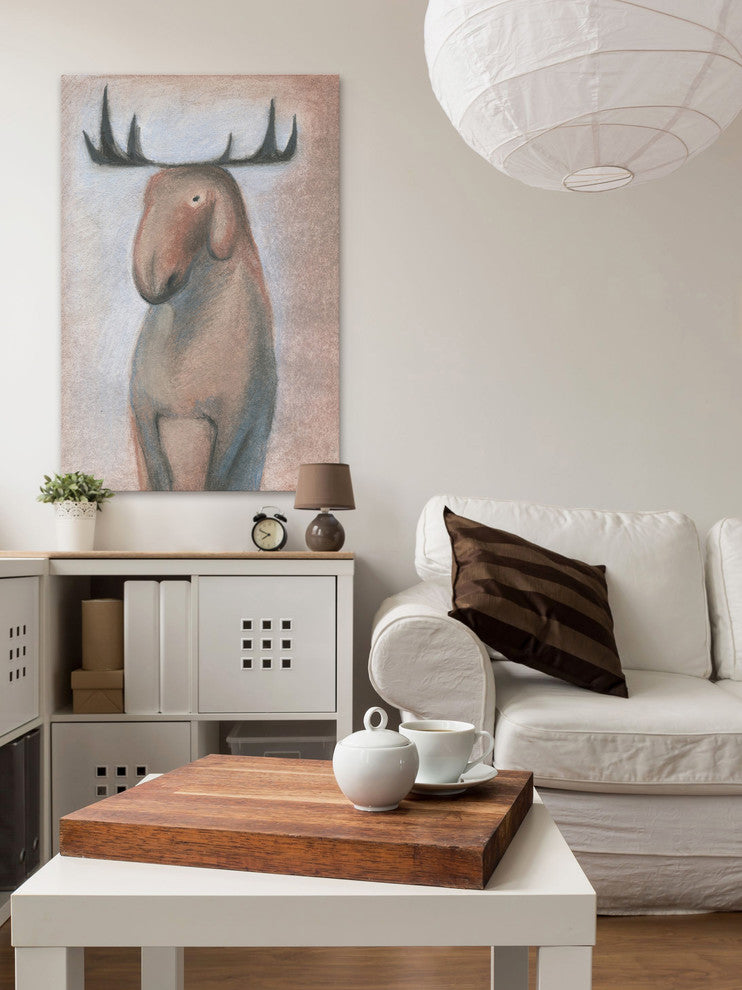 "Happy Moose" Painting Print on Wrapped Canvas, 30"x45"