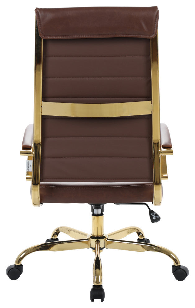 LeisureMod Benmar High-Back Leather Office Chair With Gold Frame