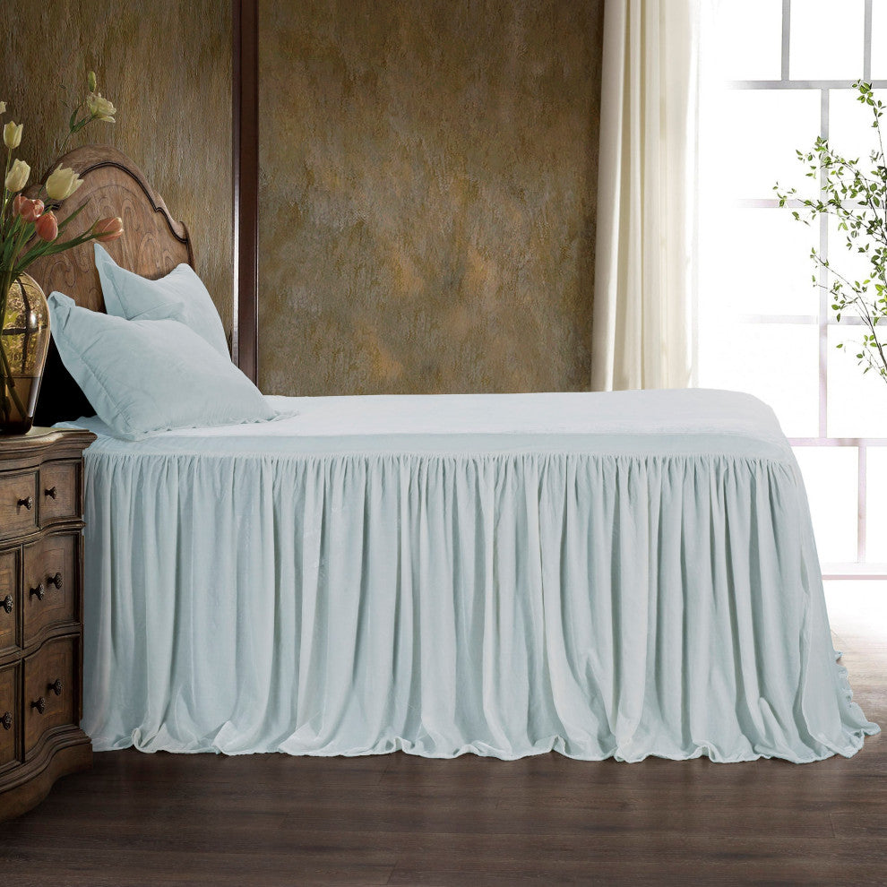 Stella Faux Silk Velvet Bedspread Set, 3PC, Icy Blue, Queen