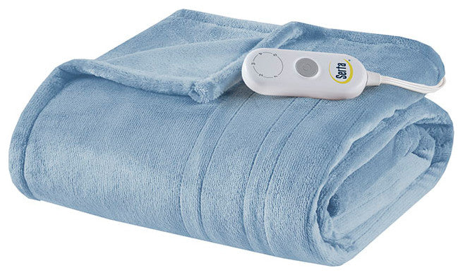 Serta Plush Heated Throw, Light Blue