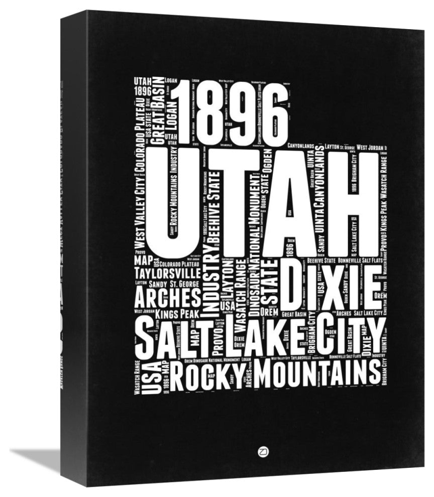 "Utah Black and White Map" Fine Art Print