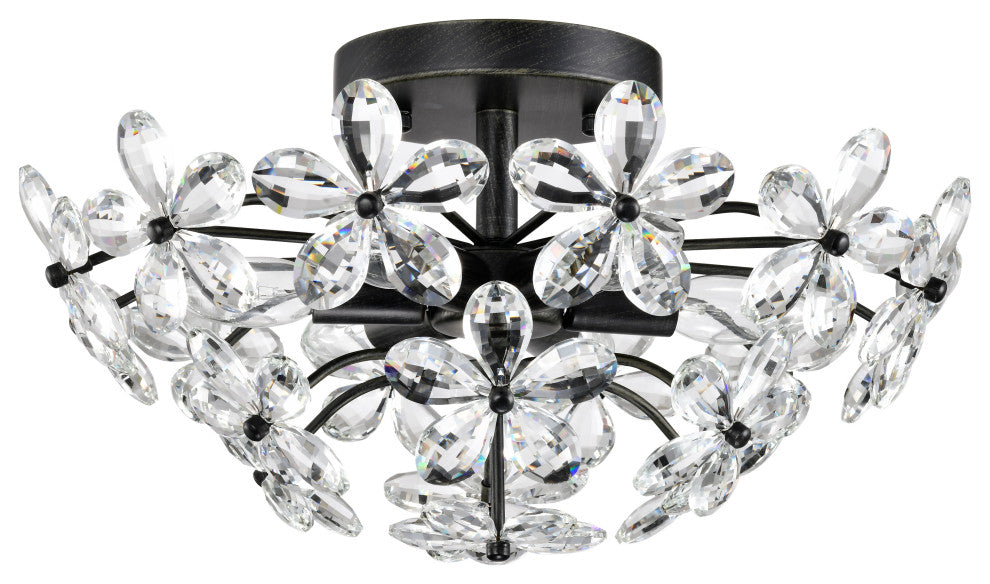 Almira 6 Lights Antique Black Daisy Flower Crystal Flush Mount