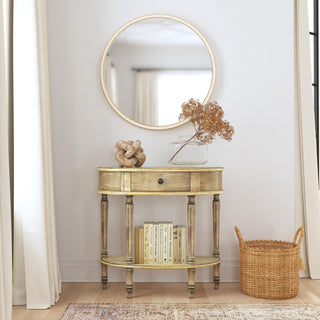 Mozart Hand-Painted Demilune Console Table, Tuscan Cream, Antique Beige