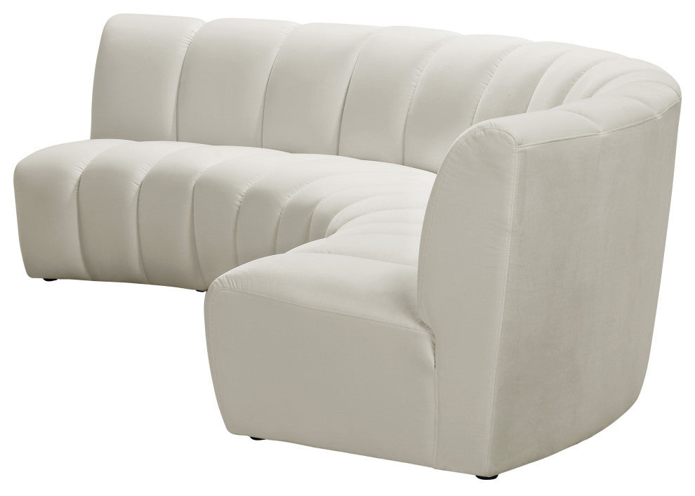 Infinity Channel Tufted Velvet Modular Chair, Cream, 3 Piece