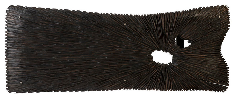 Chainsaw Dining Table with Glass, Chamcha Wood, Burnt Black, Black Iron U Legs