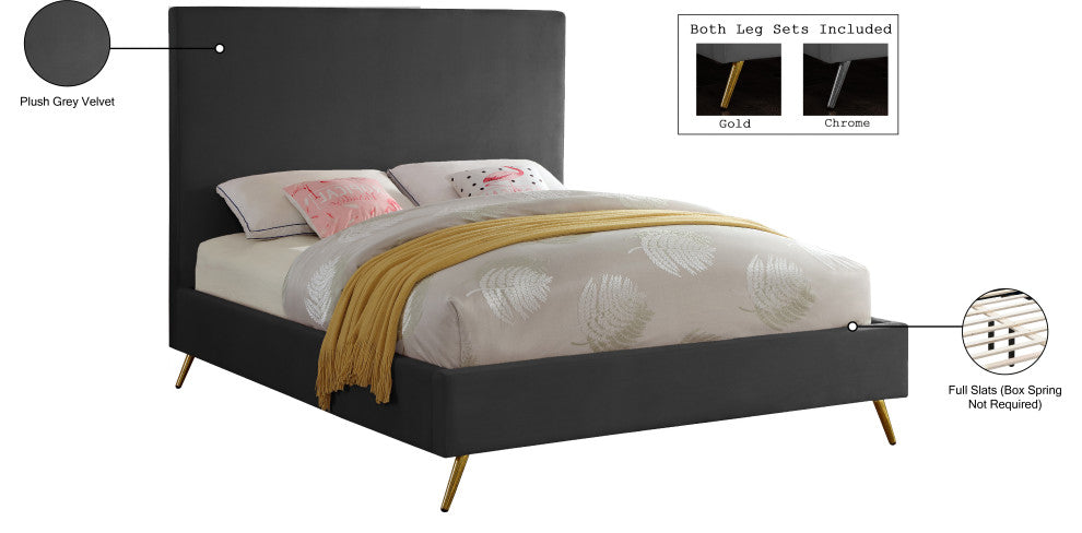 Jasmine Velvet Bed, Gray, Queen