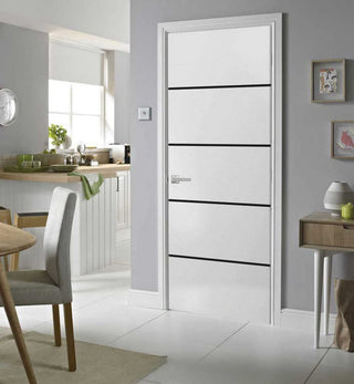 Solid French Door 18 x 96 | Planum 0015 White Silk with| Bathroom
