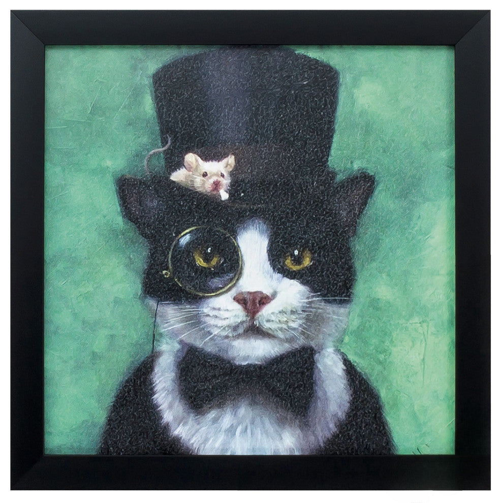 11"x11" Black Frame Tuxedo Cat