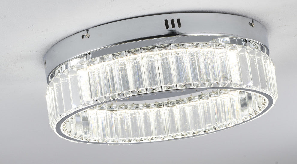 1-Light Chrome Dimmable LED Flush Mount With Clear Crystals