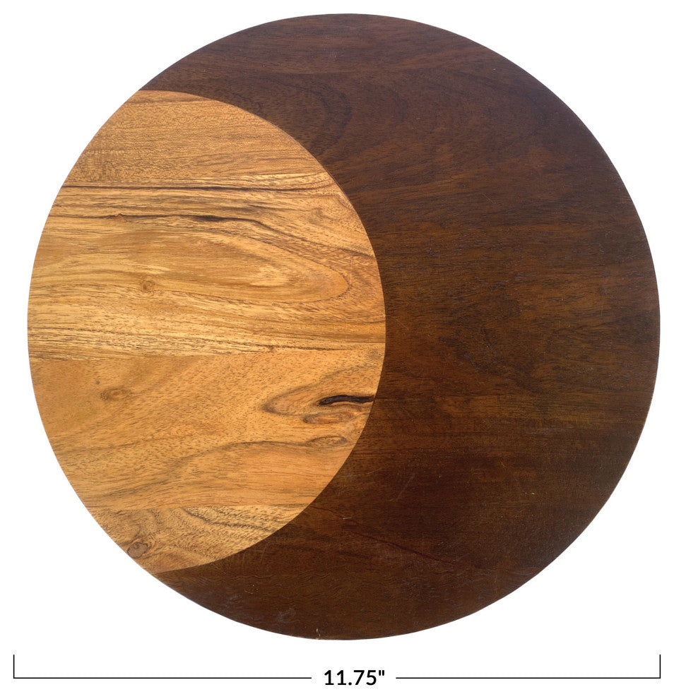 Round Two-Tone Wood Cheese and Cutting Board, Natural and Walnut