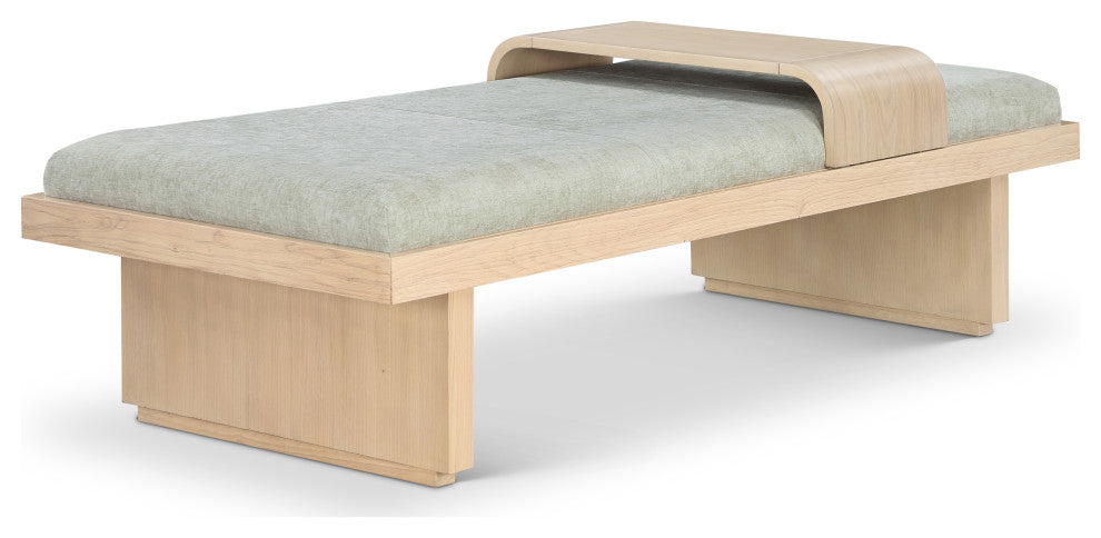 Arlington Chenille Fabric Upholstered Bench, Green, Natural Finish