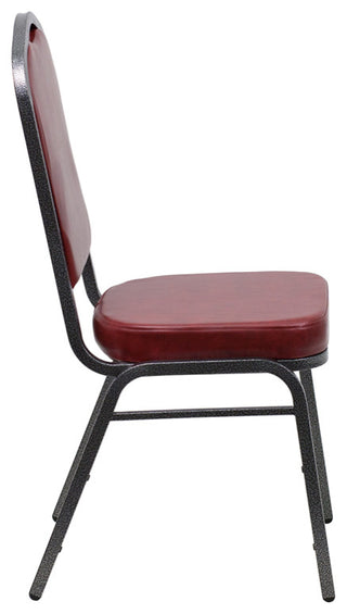 HERCULES Crown Back Stacking Banquet Chair in Burgundy Vinyl - Silver Vein Frame