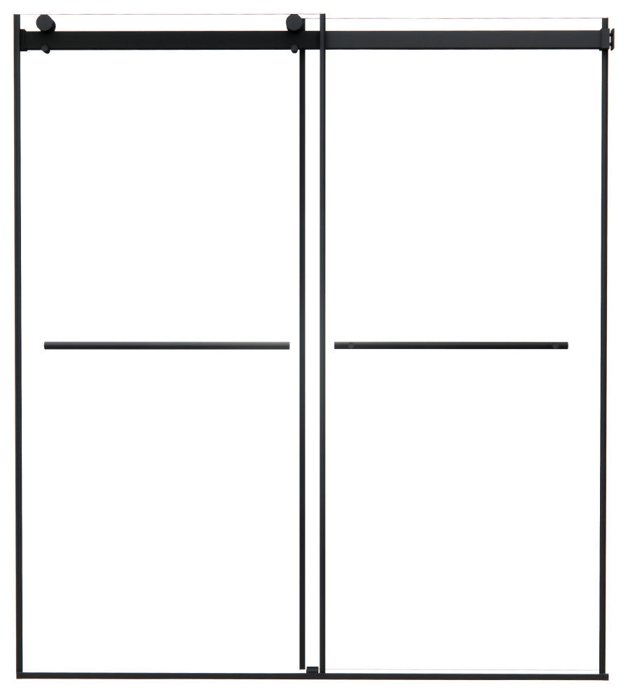 Frameless Exposed Roller Shower Door, Clear Glass, Matte Black, 68" W X 76" H