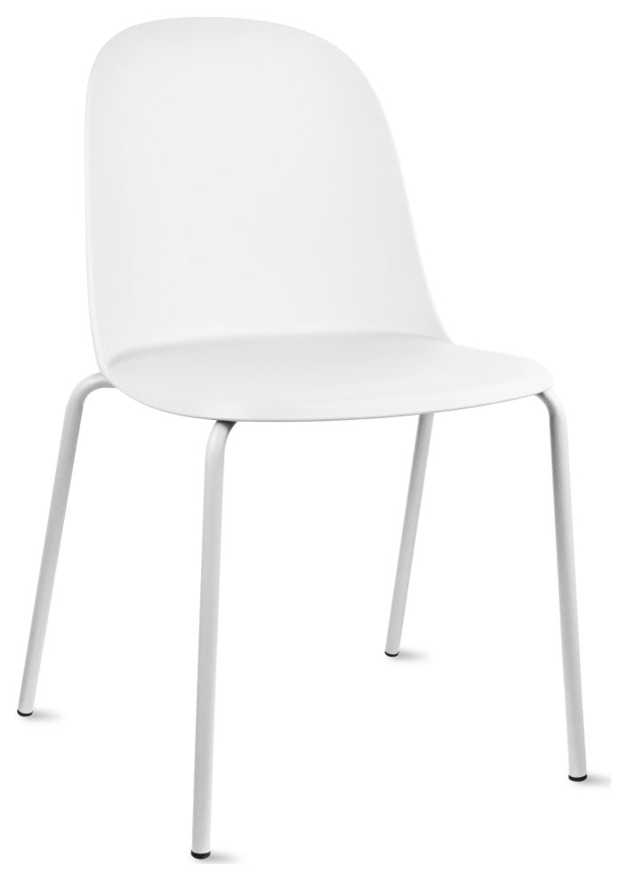 Set of 4 Stackable Modern Dining Stacking Chairs Plastic Metal Chrome Legs, White