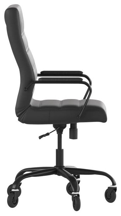 Whitney High Back Executive Swivel Office Chair with Black Frame & Arms, Black Leathersoft/Black Frame