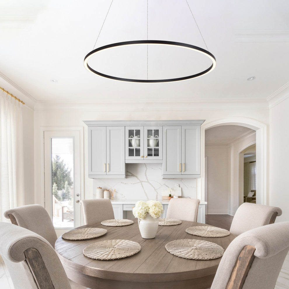 39" Tania LED Circular Chandelier, Adjustable Suspension Fixture, Black
