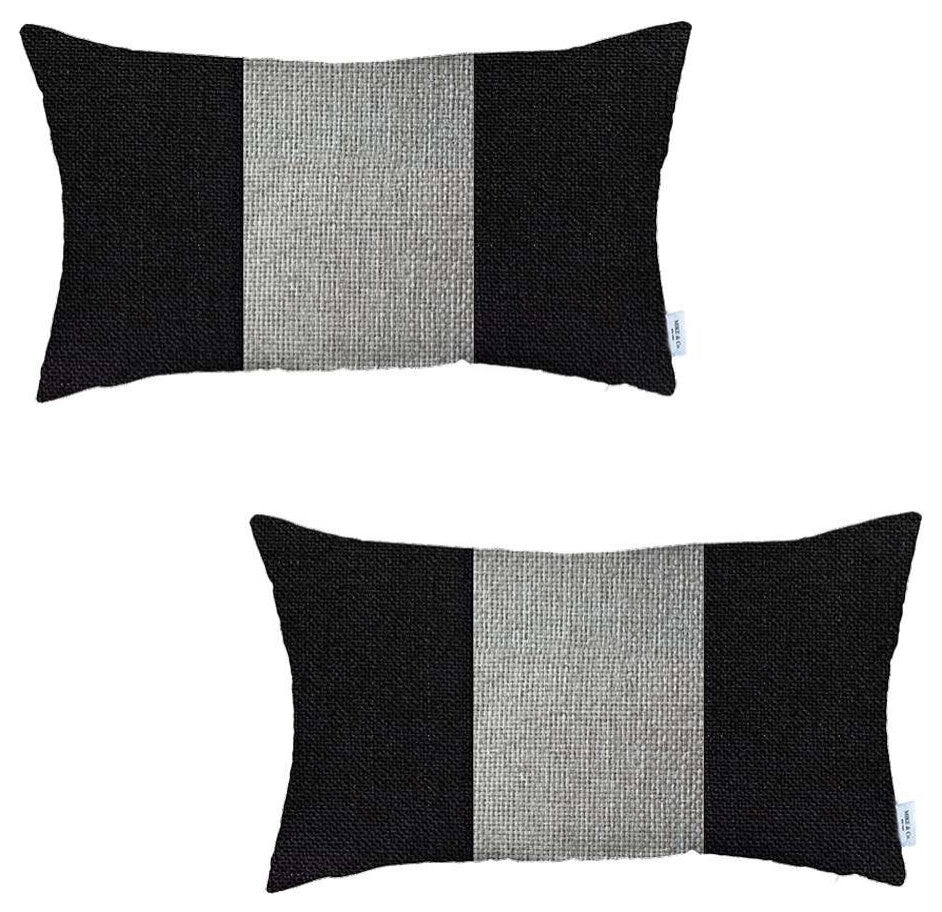 Set of 2 Black and White Lumbar Pillow Covers