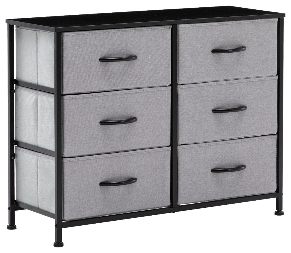 6 Fabric Drawers Steel Frame Double Dresser, Grey