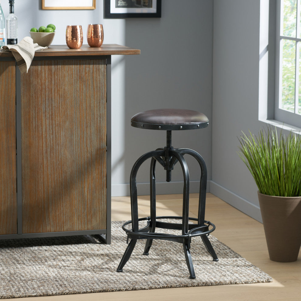 GDF Studio Dempsey Swivel Adjustable Bar Stool, Brown Leather