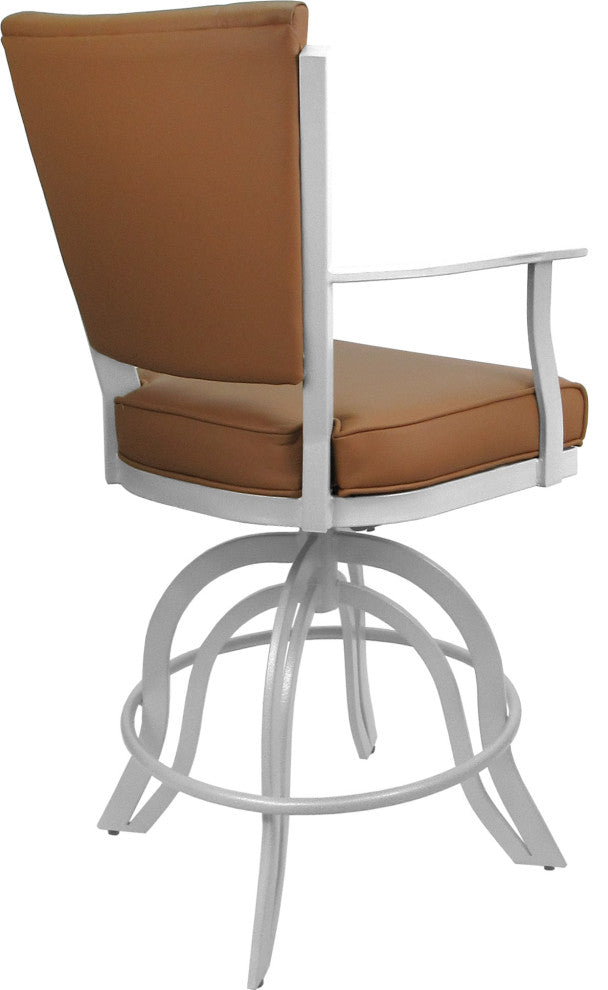 Leather Swivel Tilt Metal Bar Stool - Montana on A-Base, Brown Leather on White, 26"