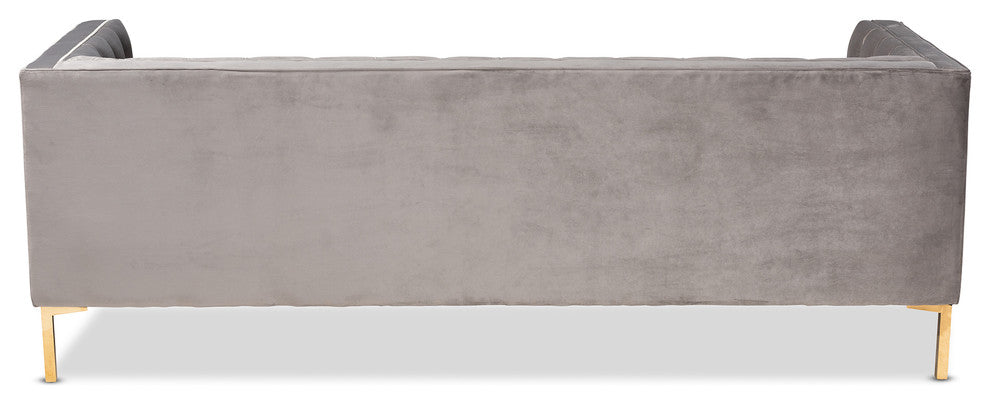 Davy Glam and Luxe Gray Velvet Gold Finished Sofa