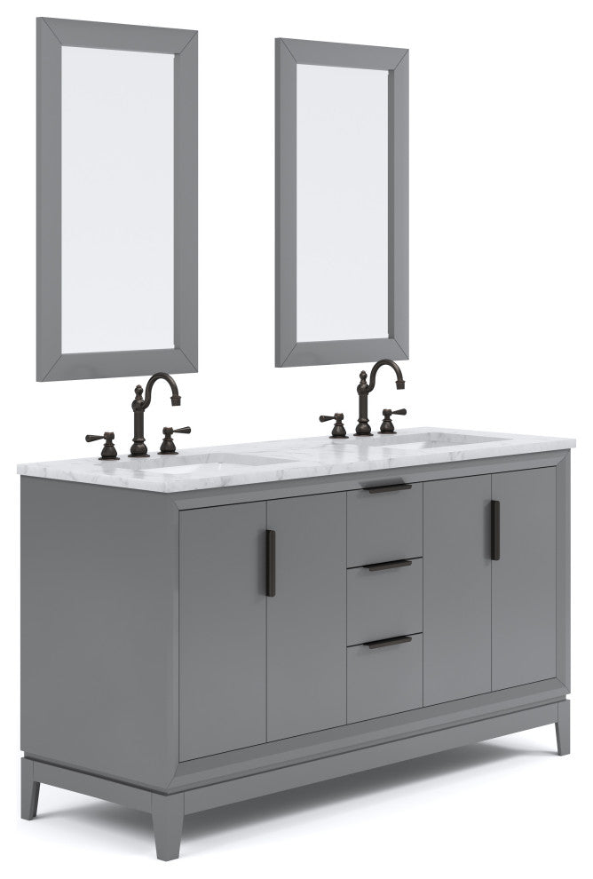 Elizabeth 60" Double Sink Carrara White Marble Vanity, Cashmere Gray