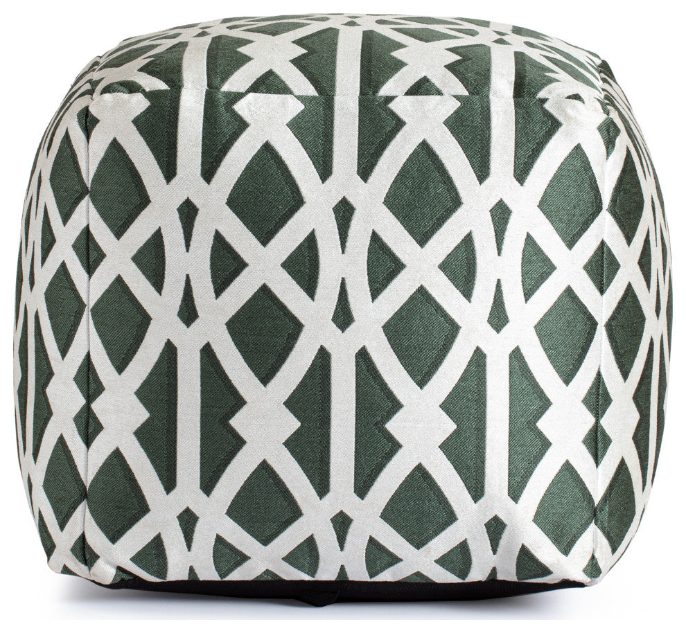 Sark Green 18" x 18" x 18" Green and Ivory Pouf