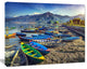 Colorful Boats in Pokhara Lake, Boat Canvas Art Print, 20"x12"