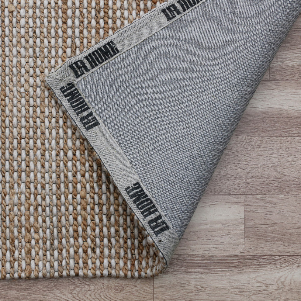 Crest Beige/Natural Rustic Striped Handmade Jute/Wool Blend Area Rug, 8' x 10'