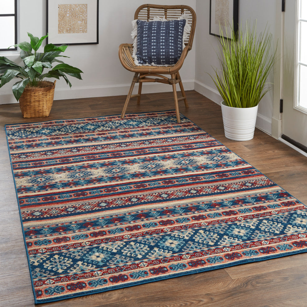 Weave & Wander Kezia Rug, Classic Blue/Ochre Red, 10ft x 13ft-2in