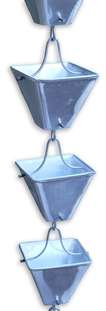 Aluminum Medium Square Cups Rain Chain With Installation Kit, 10'