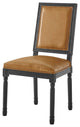 French Vintage Side Dining Chair, Faux Vegan Leather, Wood, Black Tan, Modern