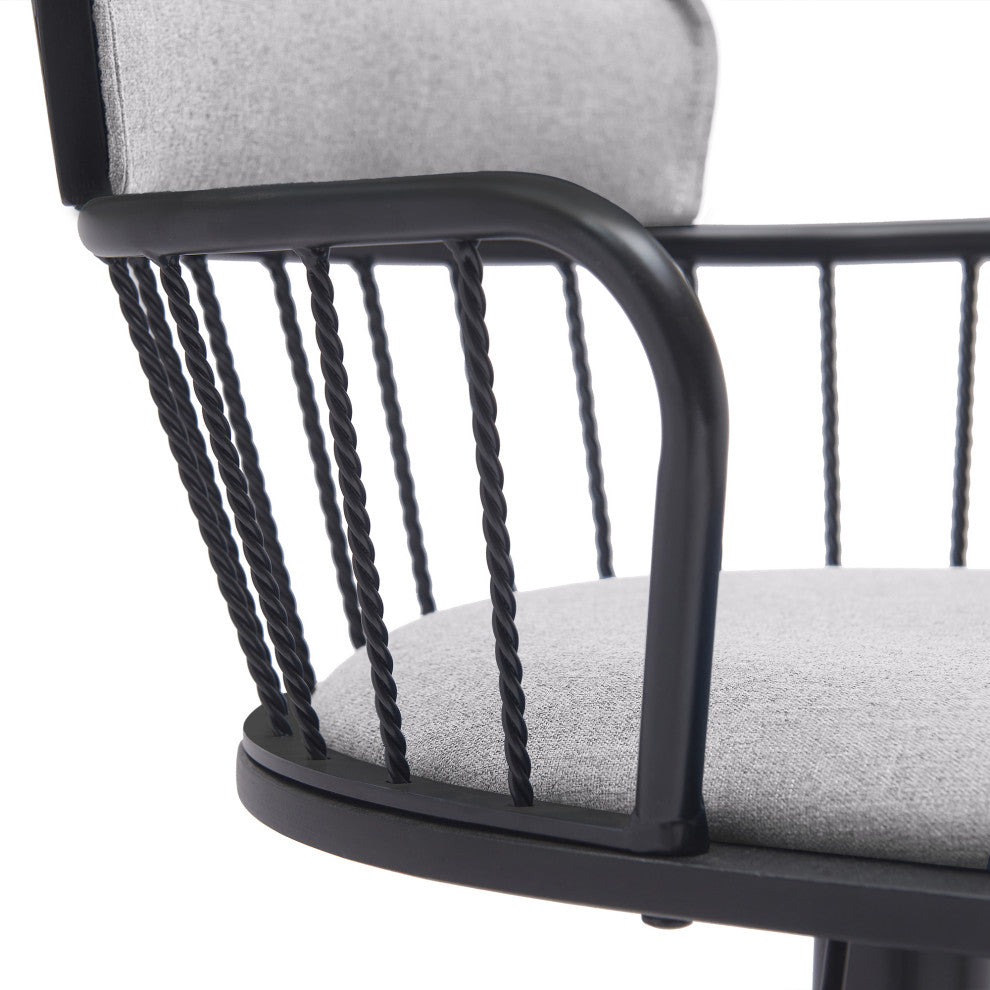 Nash Adjustable Black Wood Bar Stool, Blue Fabric With Black Metal, Light Gray