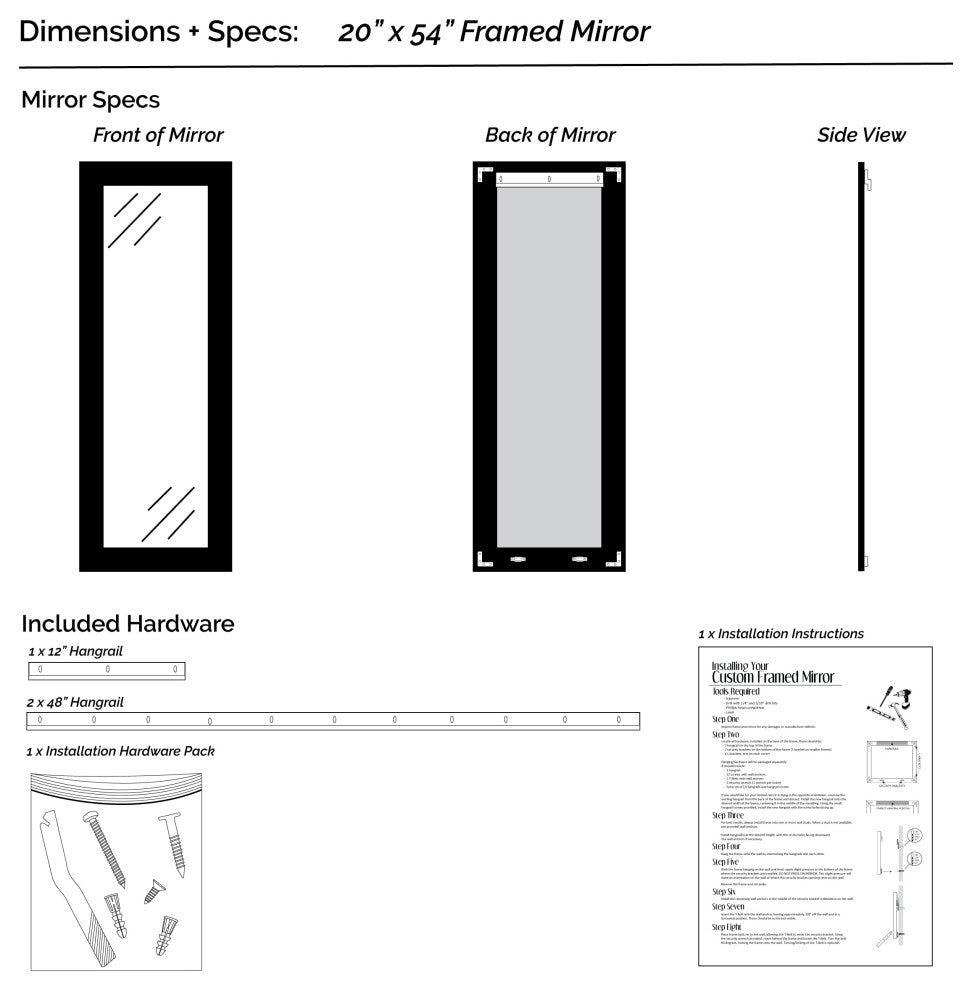 Pendleton Framed Wall Mirror, Satin Nickel, 20" X 54"