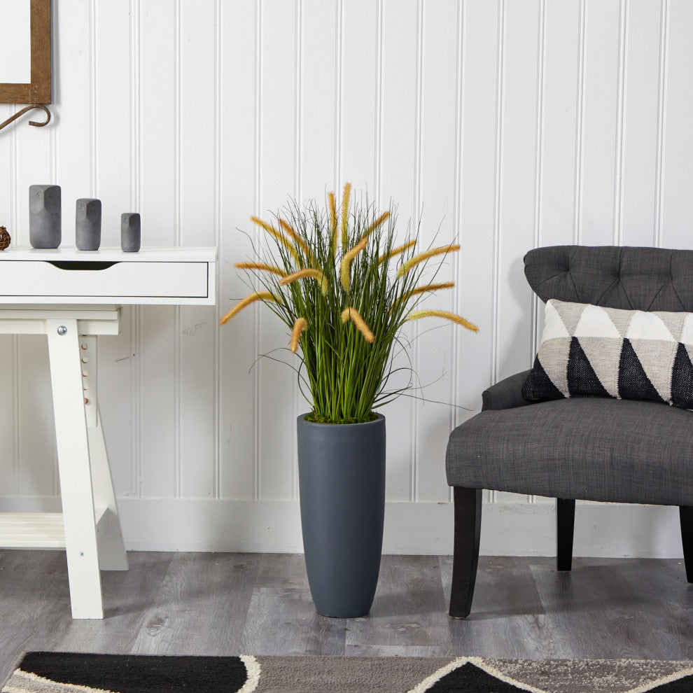 37" Onion Grass Artificial Plant, Gray Planter