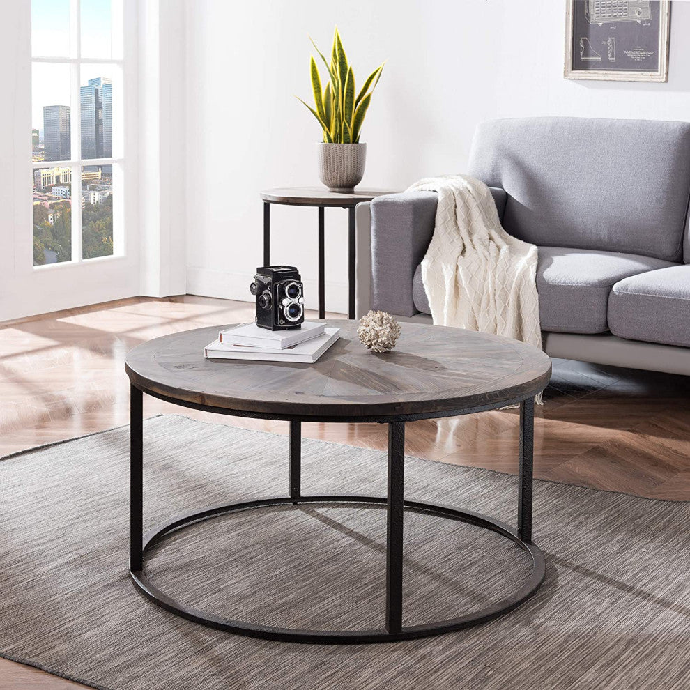 Industrial Coffee Table, Open Design With Metal Base and Reclaimed Wooden Top