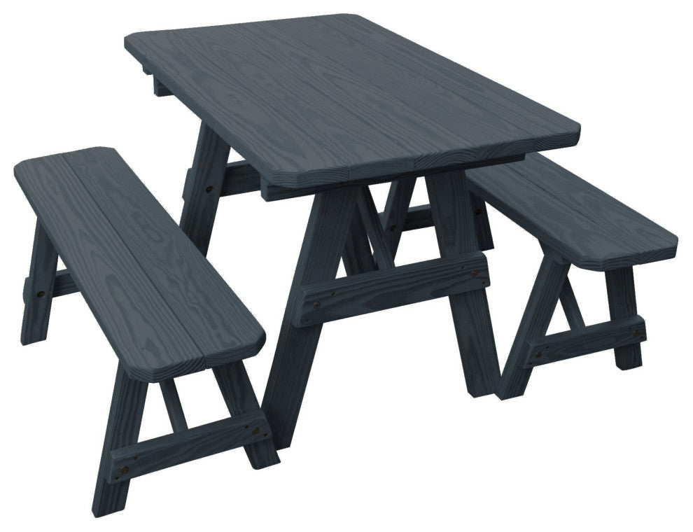 Pressure Treated Pine Picnic Table With 2 Benches, Charcoal Stain, 5 Foot, No Umbrella Hole