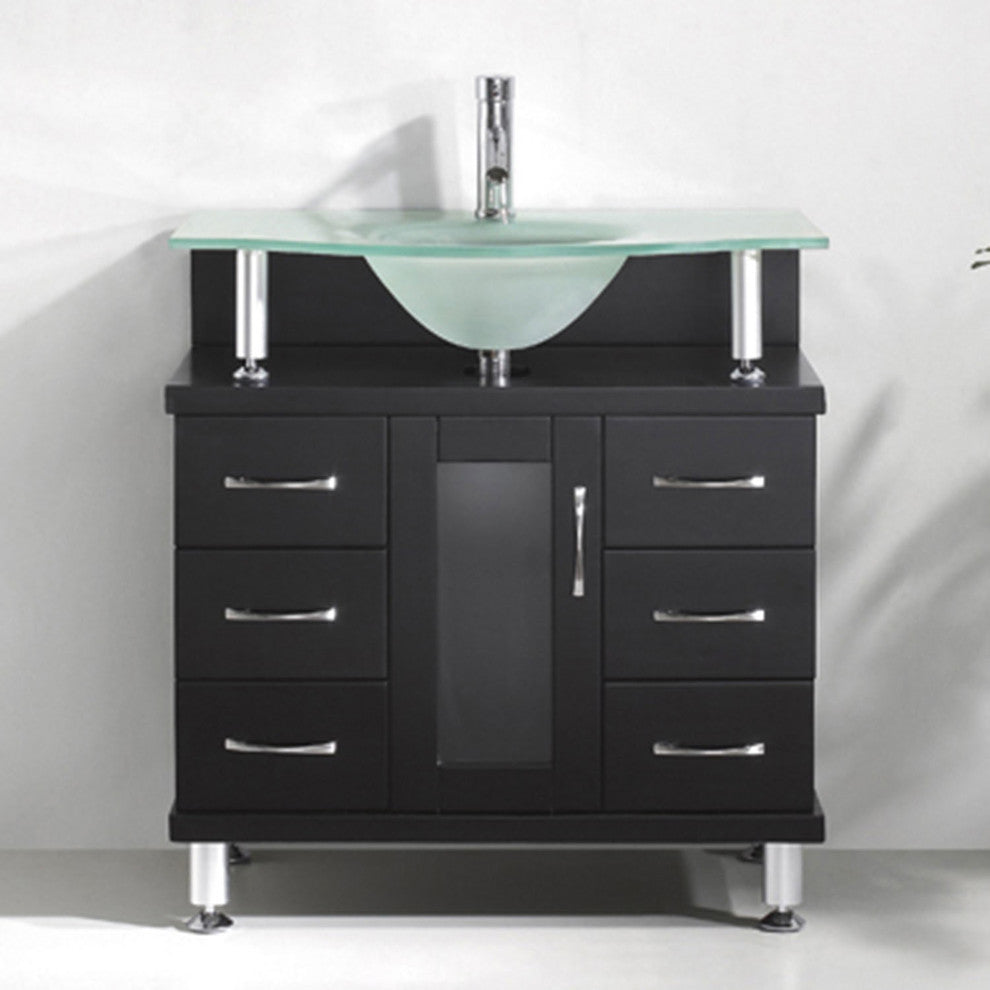 Vincente 32" Vanity, Espresso, Frosted Tempered Glass