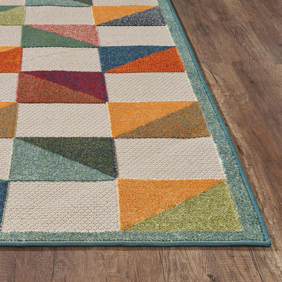 8"x10" Orange Gray Triangle Indoor Outdoor Area Rug