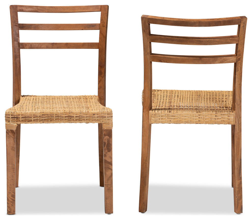 Griffith 2-Piece Dining Chair Set, Walnut Finished Wood & Natural Rattan