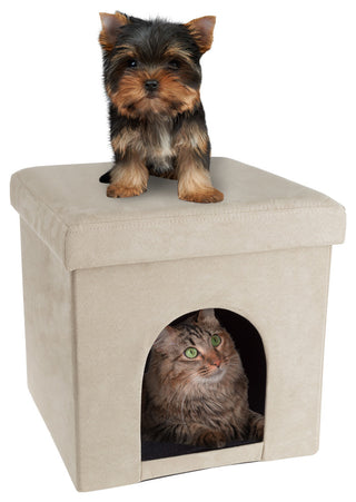 Tan Pet Ottoman- Collapsible Multipurpose Pet House by PETMAKER