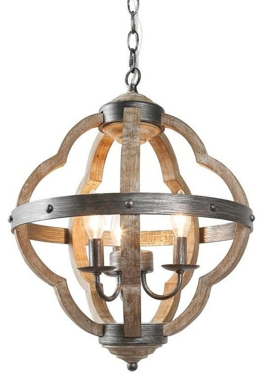 LNC 3-Lights Farmhouse Distressed Gray Globe Cage Mini Chandelier