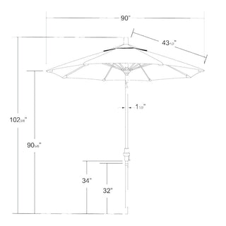 7.5' Grey Collar Tilt Lift Fiberglass Rib Aluminum Umbrella, Olefin, Hunter Green