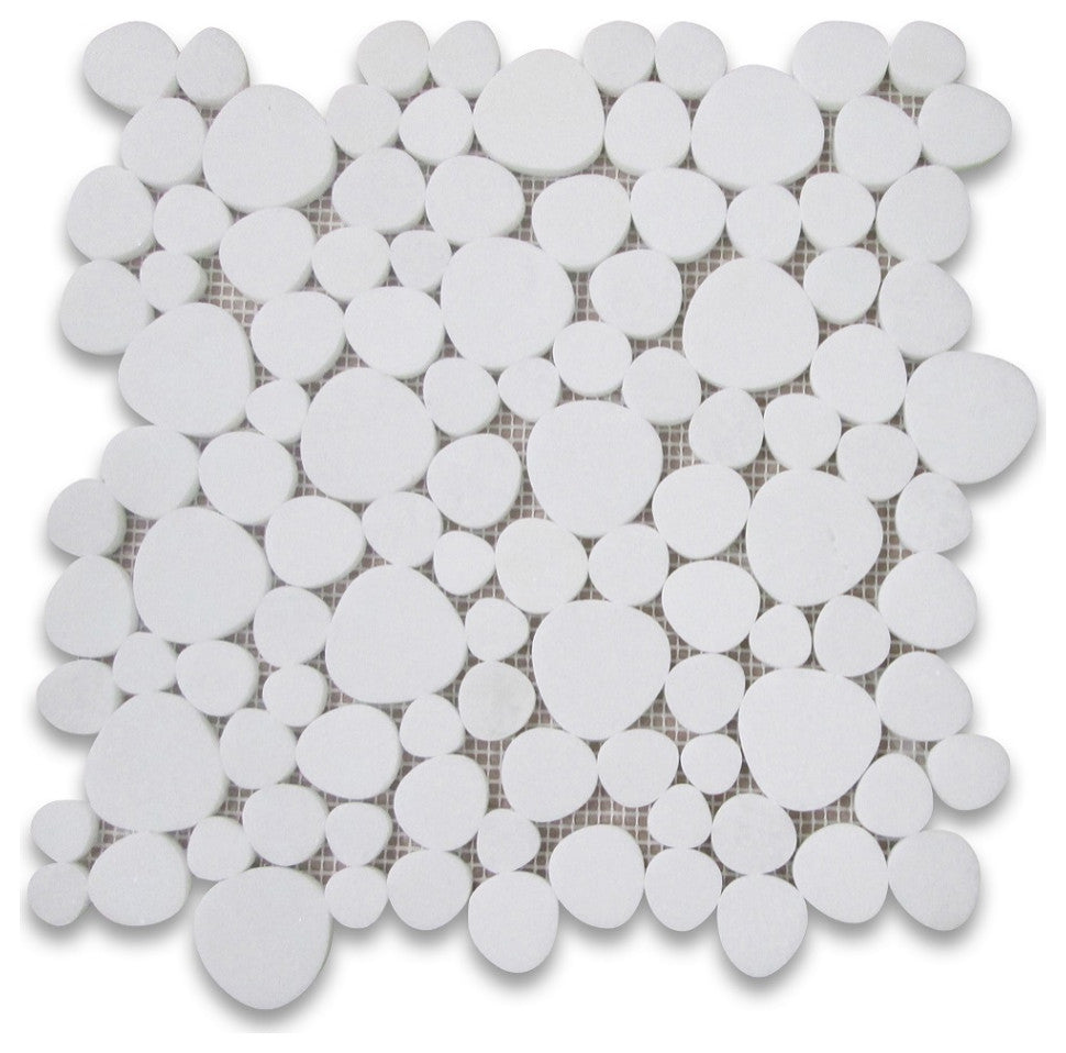 Thassos White Marble Heart Bubble Mosaic Tile Honed, 1 sheet
