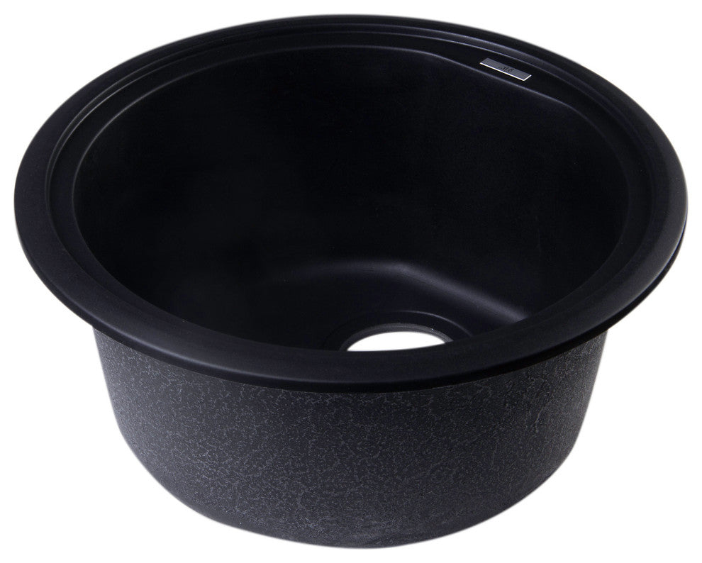 ALFI brand AB1717DI-BLA Black 17" Drop-In Round Granite Kitchen Prep Sink